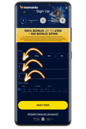 Winomania personal information input form fields screen