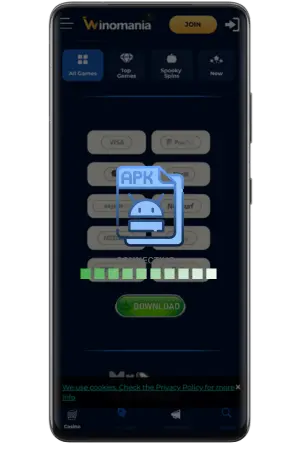 Winomania APK file Downloading progress on mobile device