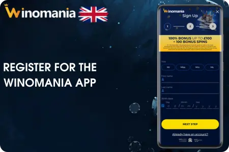 Winomania App Android registration form for new users