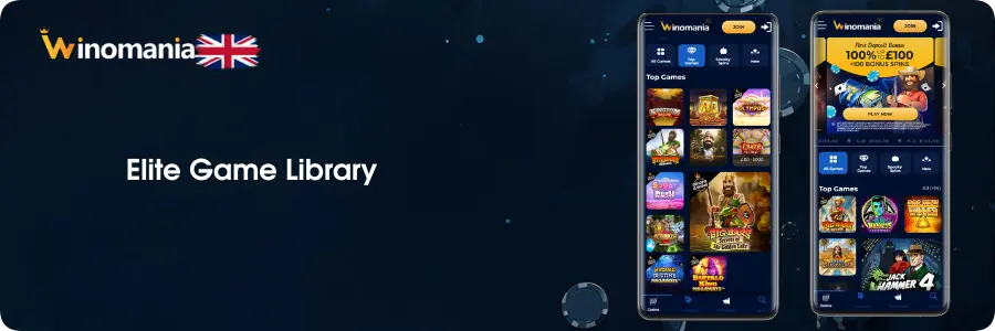 Winomania Elite Game Library showcasing a vast collection of mobile slots